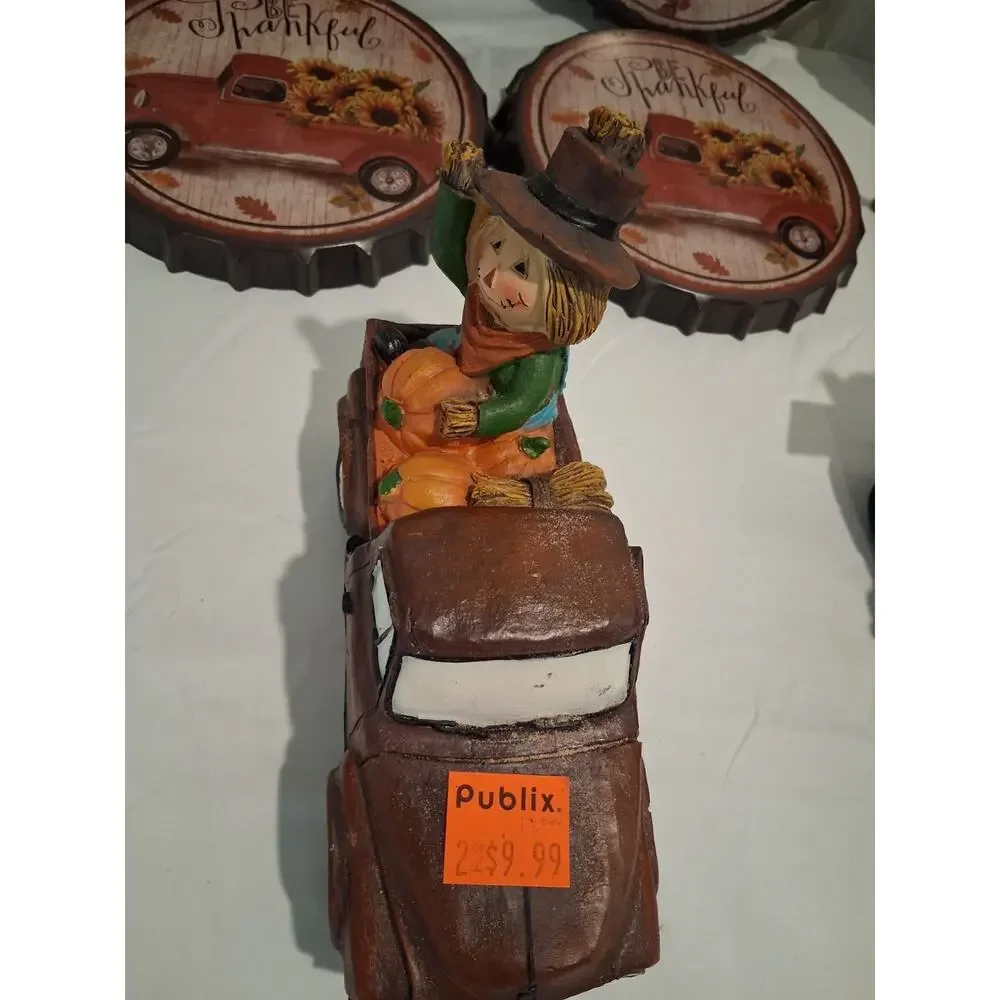 Huge 16pc Fall Autumn Decor Lot Scarecrow Truck Tractor Bottle Cap Signs Publix